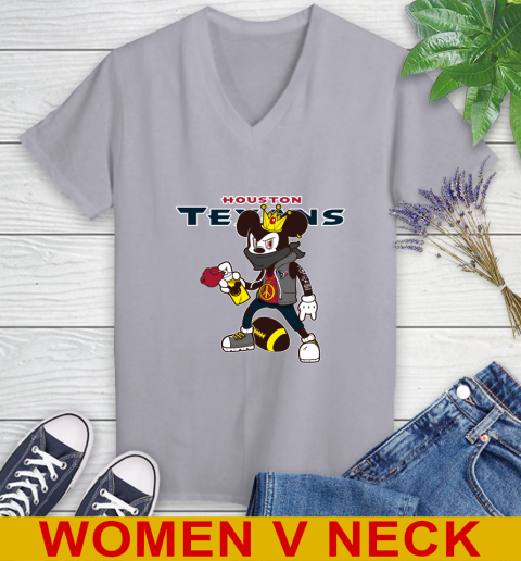 Houston Texans NFL Football Mickey Peace Sign Sports Women's V-Neck T-Shirt 5