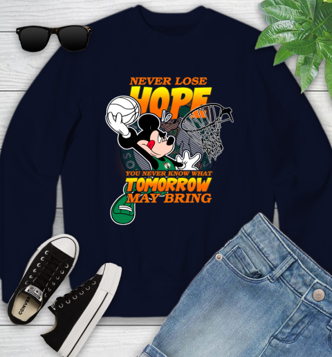 Boston Celtics NBA Basketball Mickey Disney Never Lose Hope Youth Sweatshirt 2