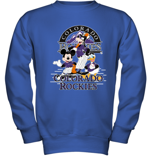 Colorado Rockies Mickey Donald And Goofy Baseball Youth Sweatshirt