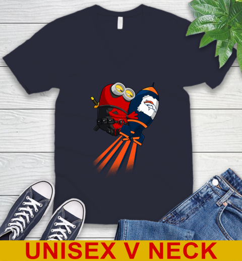 NFL Football Denver Broncos Deadpool Minion Marvel Shirt V-Neck T-Shirt 2