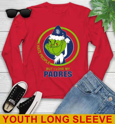 San Diego Padres MLB Christmas Grinch I Hate People But I Love My Favorite Baseball Team Youth Long Sleeve 11