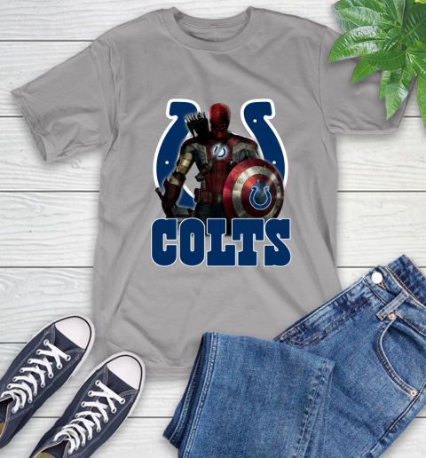 NFL Captain America Thor Spider Man Hawkeye Avengers Endgame Football Indianapolis Colts T-Shirt 6