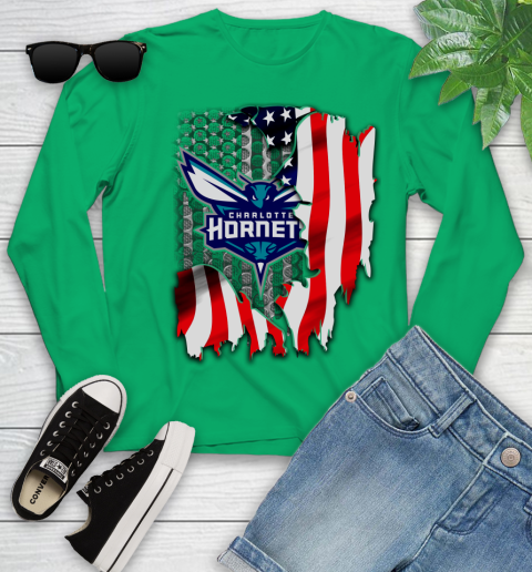 Charlotte Hornets NBA Basketball American Flag Youth Long Sleeve 7