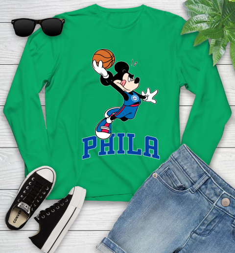 NBA Basketball Philadelphia 76ers Cheerful Mickey Mouse Shirt Youth Long Sleeve 6