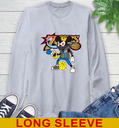 Philadelphia 76ers NBA Basketball Mickey Peace Sign Sports Long Sleeve T-Shirt 6