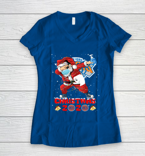 New York Knicks Funny Santa Claus Dabbing Christmas 2020 NBA Women's V-Neck T-Shirt 7