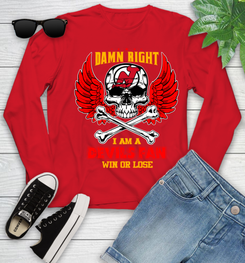 NHL Damn Right I Am A New Jersey Devils Win Or Lose Skull Hockey Sports Youth Long Sleeve 11