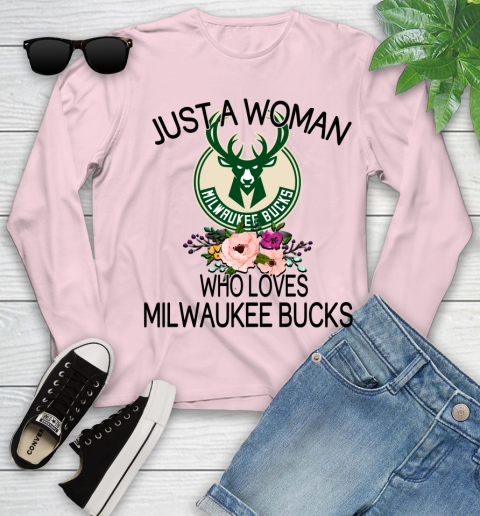 NBA Just A Woman Who Loves Milwaukee Bucks Basketball Sports Youth Long Sleeve 7