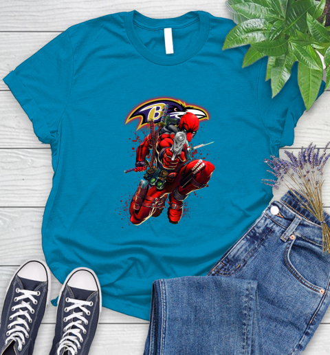 NFL Deadpool Marvel Comics Sports Football Baltimore Ravens Women's T-Shirt 7