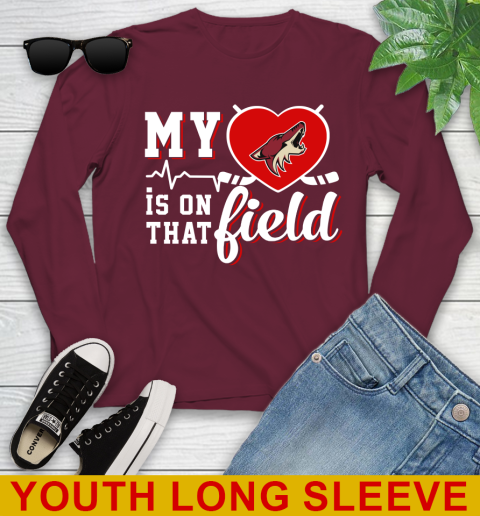 NHL My Heart Is On That Field Hockey Sports Arizona Coyotes Youth Long Sleeve 6