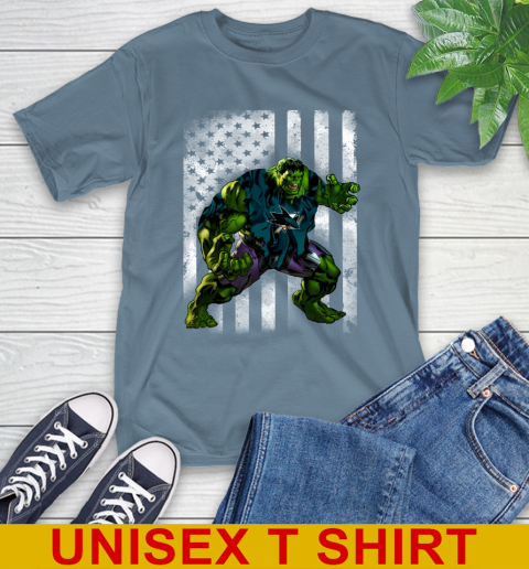 San Jose Sharks Hulk Marvel Avengers NHL Hockey American Flag T-Shirt - Image 9