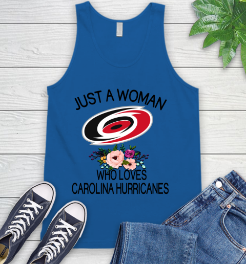 NHL Just A Woman Who Loves Carolina Hurricanes Hockey Sports Tank Top 3