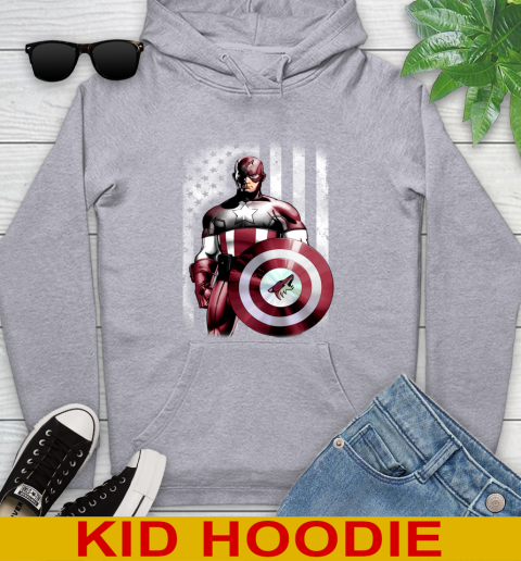 Arizona Coyotes NHL Hockey Captain America Marvel Avengers American Flag Shirt Youth Hoodie 6
