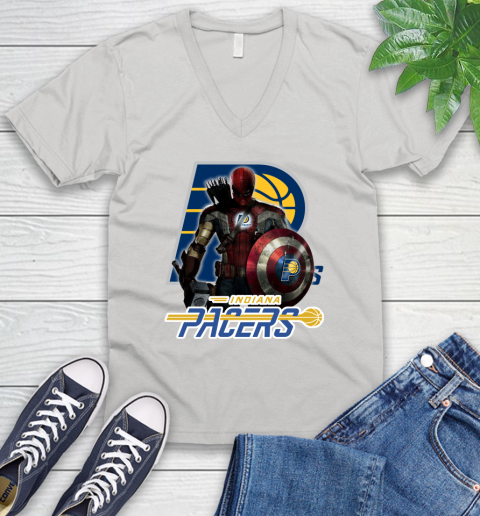 Indiana Pacers NBA Basketball Captain America Thor Spider Man Hawkeye Avengers V-Neck T-Shirt