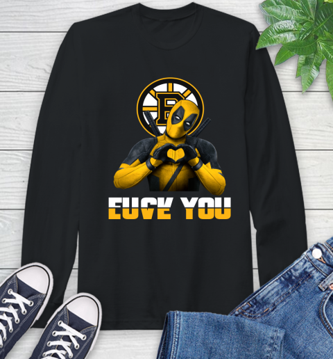 NHL Boston Bruins Deadpool Love You Fuck You Hockey Sports Long Sleeve T-Shirt