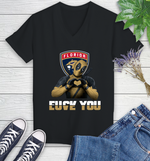 NHL Florida Panthers Deadpool Love You Fuck You Hockey Sports Women's V-Neck T-Shirt