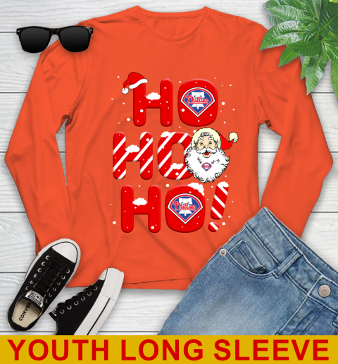 Philadelphia Phillies MLB Baseball Ho Ho Ho Santa Claus Merry Christmas Shirt Youth Long Sleeve 3