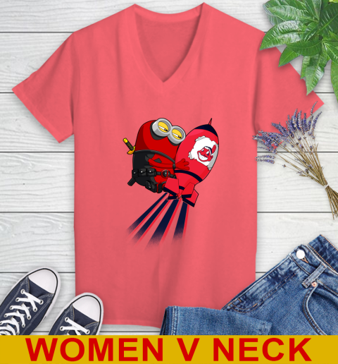 MLB Baseball Cleveland Indians Deadpool Minion Marvel Shirt Women's V-Neck T-Shirt 6