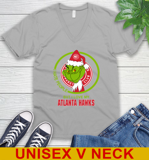 Atlanta Hawks NBA Christmas Grinch I Hate People But I Love My Favorite Basketball Team V-Neck T-Shirt 4