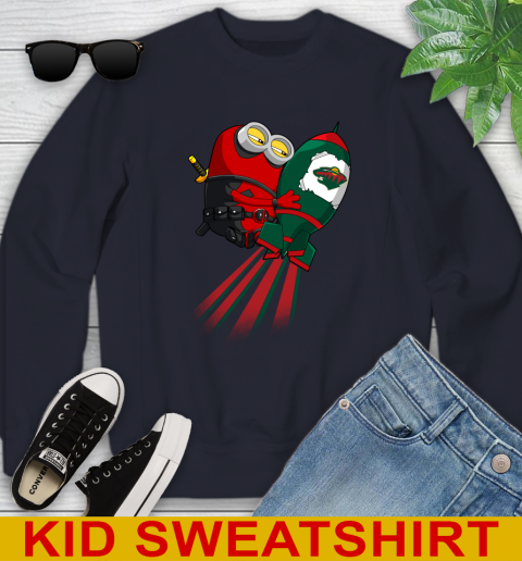 NHL Hockey Minnesota Wild Deadpool Minion Marvel Shirt Youth Sweatshirt 2