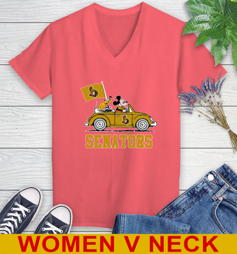 NHL Hockey Ottawa Senators Pluto Mickey Driving Disney Shirt Women's V-Neck T-Shirt 7