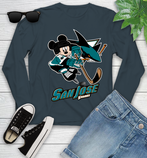 NHL San Jose Sharks Mickey Mouse Disney Hockey T Shirt Youth Long Sleeve 8