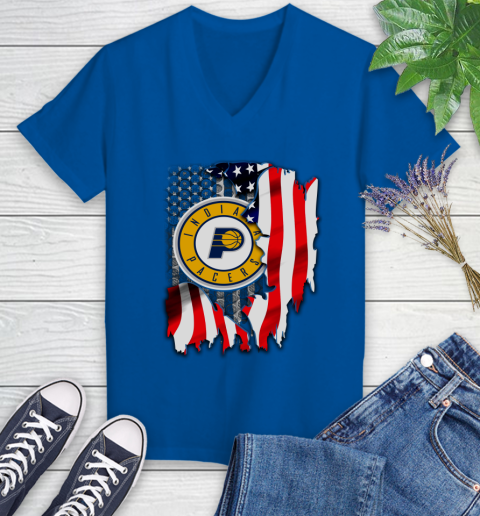 Indiana Pacers NBA Basketball American Flag Women's V-Neck T-Shirt 10