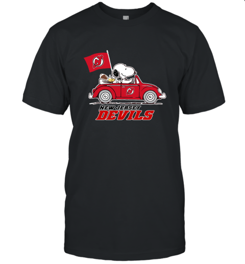 Snoopy And Woodstock Ride The New Jersey Devils Car NHL Unisex Jersey Tee