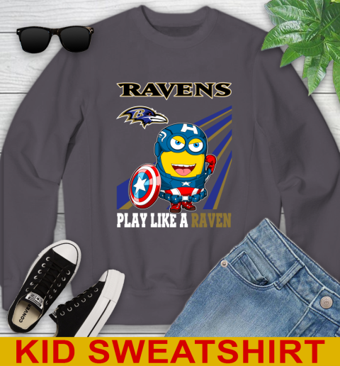 NFL Football Baltimore Ravens Captain America Marvel Avengers Minion Shirt Youth Sweatshirt 5