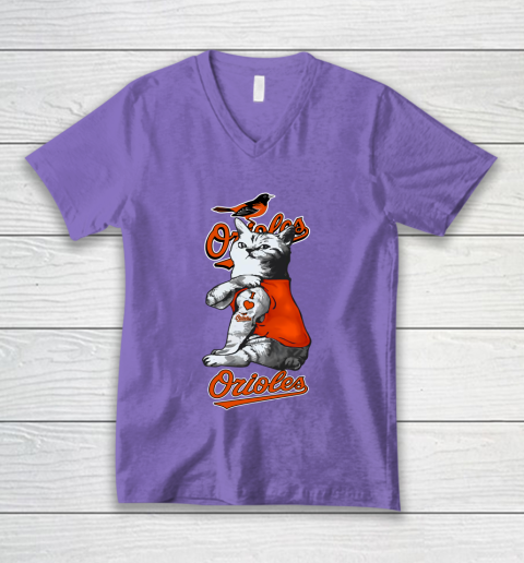 MLB Baseball My Cat Loves Baltimore Orioles V-Neck T-Shirt 8