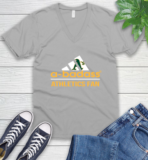 MLB A Badass Oakland Athletics Fan Adidas Baseball Sports V-Neck T-Shirt 3