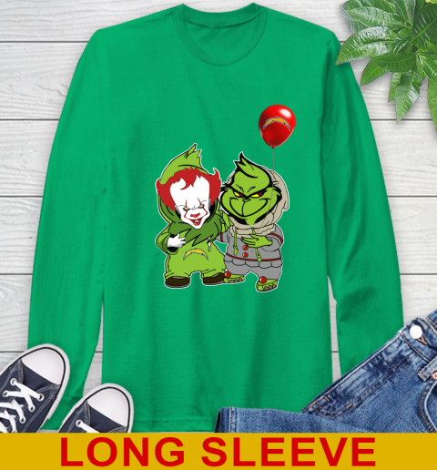 Los Angeles Chargers Baby Pennywise Grinch Christmas NFL Football Long Sleeve T-Shirt 7