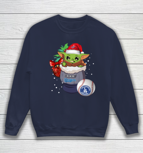 Los Angeles Dodgers Christmas Baby Yoda Star Wars Funny Happy MLB Sweatshirt 3