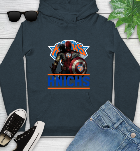 New York Knicks NBA Basketball Captain America Thor Spider Man Hawkeye Avengers Youth Hoodie 8