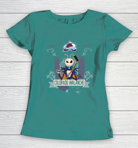 NHL Colorado Avalanche Hockey Jack Skellington Halloween Women's T-Shirt 10