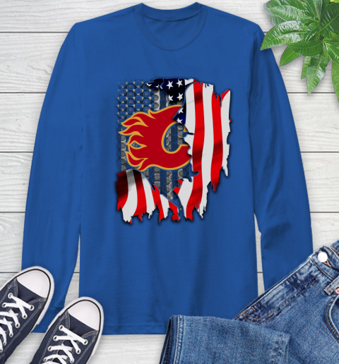 Calgary Flames NHL Hockey American Flag Long Sleeve T-Shirt 10