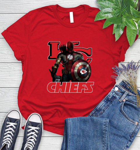 NFL Captain America Thor Spider Man Hawkeye Avengers Endgame Football Kansas City Chiefs Women's T-Shirt 9