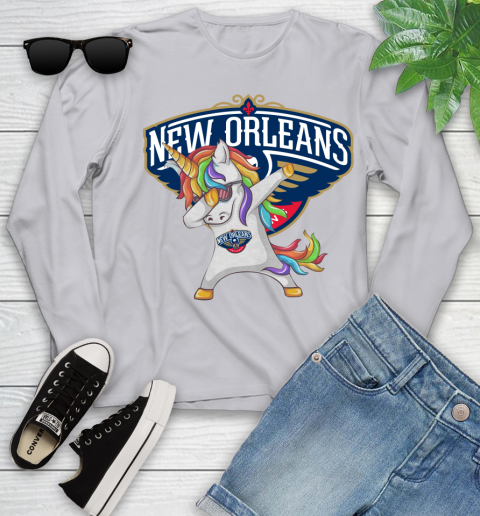 New Orleans Pelicans NBA Basketball Funny Unicorn Dabbing Sports Youth Long Sleeve 5