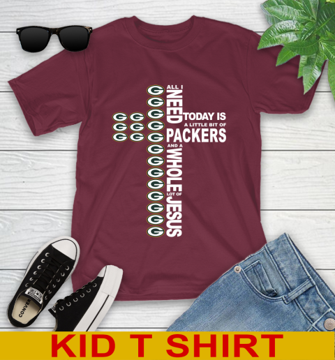 NFL All I Need Today Is A Little Bit Of Green Bay Packers Cross Shirt Youth T-Shirt 5