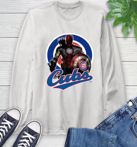 MLB Captain America Thor Spider Man Hawkeye Avengers Endgame Baseball Chicago Cubs Long Sleeve T-Shirt