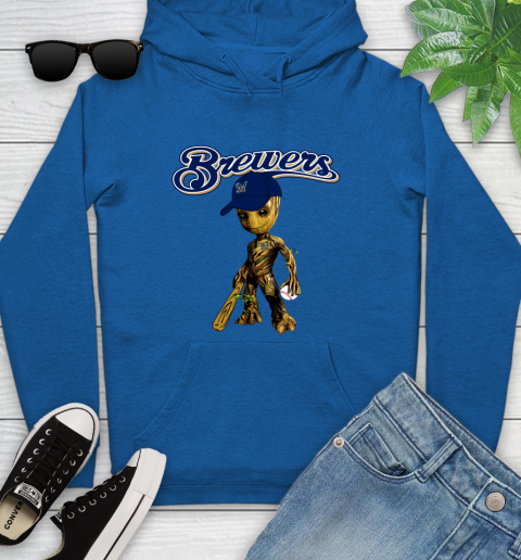 MLB Milwaukee Brewers Groot Guardians Of The Galaxy Baseball Youth Hoodie 9