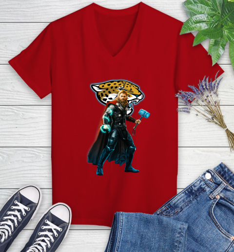 NFL Thor Avengers Endgame Football Jacksonville Jaguars Women's V-Neck T-Shirt 12