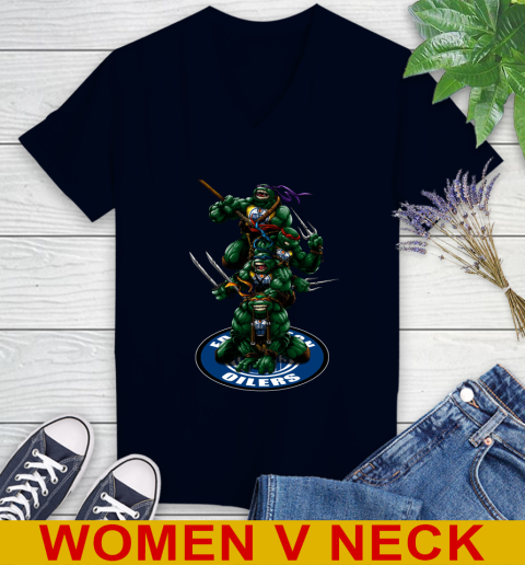 NHL Hockey Edmonton Oilers Teenage Mutant Ninja Turtles Shirt Women's V-Neck T-Shirt 3