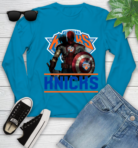 New York Knicks NBA Basketball Captain America Thor Spider Man Hawkeye Avengers Youth Long Sleeve 7