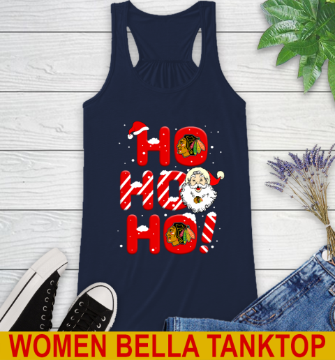 Chicago Blackhawks NHL Hockey Ho Ho Ho Santa Claus Merry Christmas Shirt Racerback Tank - Image 10