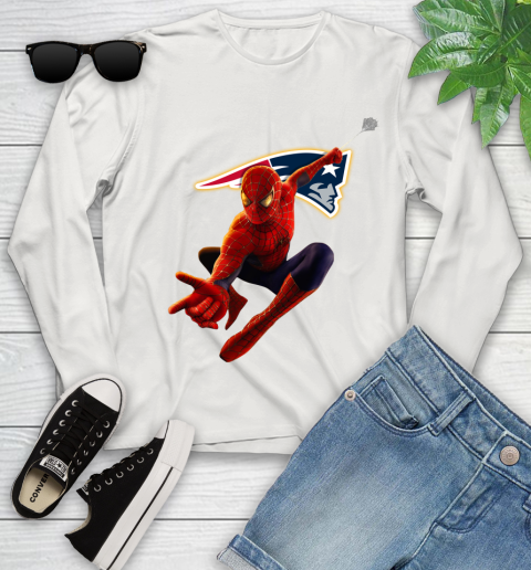 NFL Spider Man Avengers Endgame Football New England Patriots Youth Long Sleeve 12