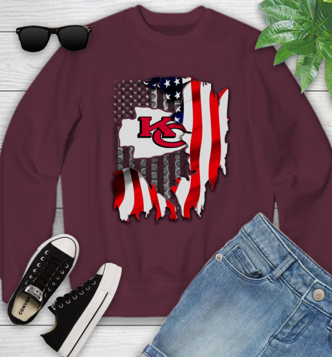 Kansas City Chiefs NFL Football American Flag Youth Sweatshirt 4