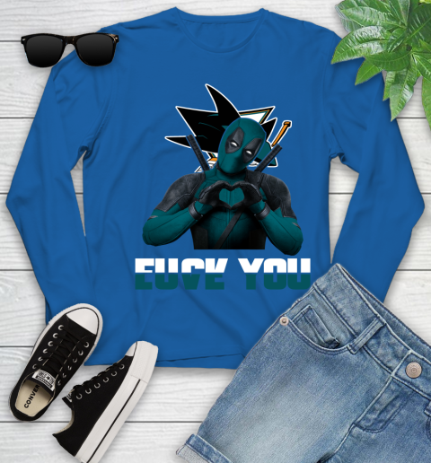 NHL San Jose Sharks Deadpool Love You Fuck You Hockey Sports Youth Long Sleeve 10
