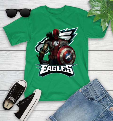 NFL Captain America Thor Spider Man Hawkeye Avengers Endgame Football Philadelphia Eagles Youth T-Shirt 6