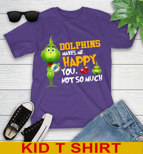 NFL Miami Dolphins Makes Me Happy You Not So Much Grinch Football Sports Youth T-Shirt 3
